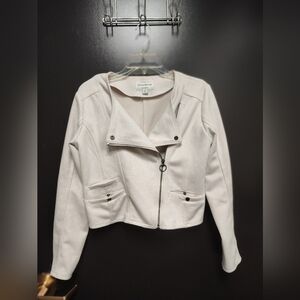 Haute Monde Faux Suede Cropped Moto Biker Jacket with Zippered Pockets